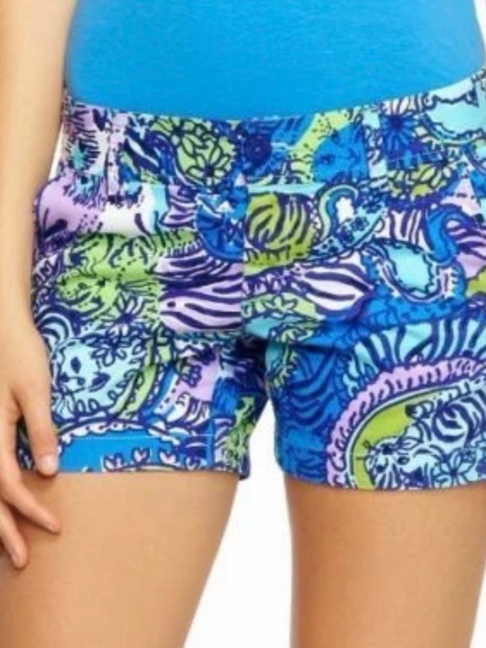 Lilly Pulitzer Callahan Shorts Blue Green Print Stretch Flat Front Size 8